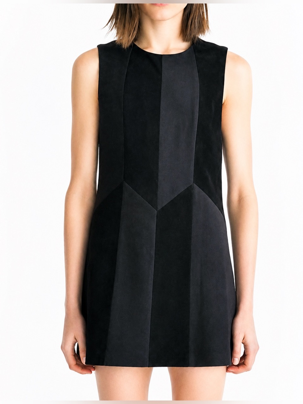 Palma Martin Fellini Suede Panel Shift Mini Dress Black Gray US 6 NWT